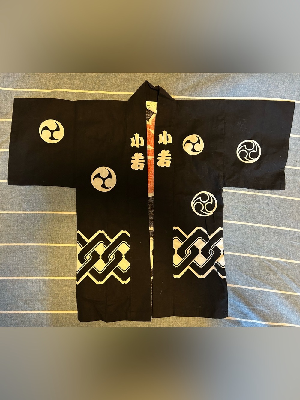Japanese Cotton Kimono/Happi Coat — Kids Black Matsuri Festival Jacket, New